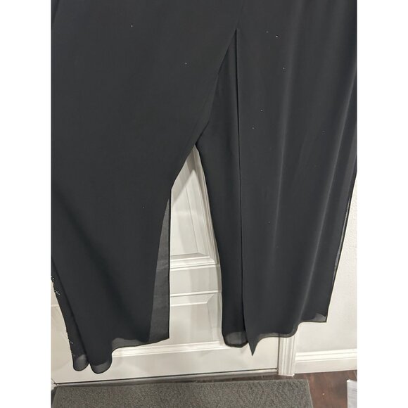 Adrianna Papell Sz 10 Black Wide Leg Pants Floral Beaded Embellished Cocktail - Picture 8 of 11